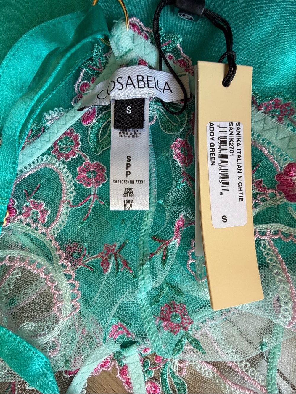 Cosabella Sanika Italian Nightie Addy Green G-String Set Sz Small NWT - Picture 5 of 9